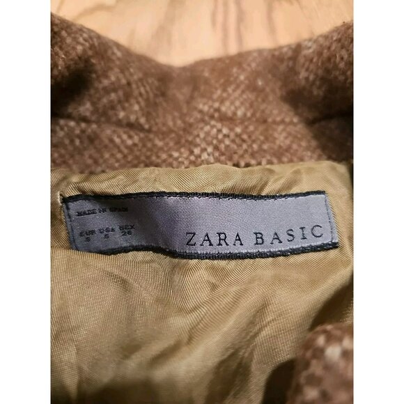 Zara Peacoat Women Sz Small Brown Tan Wool Made in Spain Mob Wife Office Siren - Picture 3 of 7